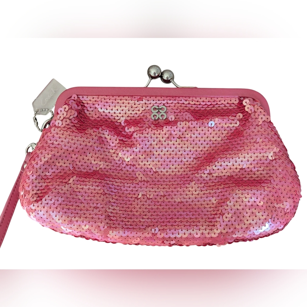 Coach Raspberry Pink Sequin Kisslock Clutch - Limited Edition